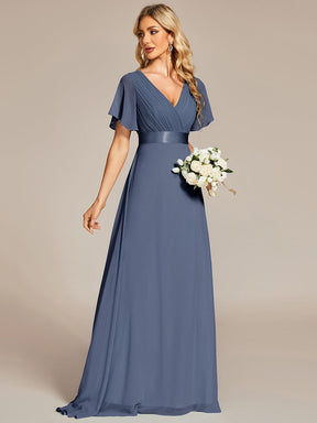 Custom Size V-neck Empire Waist Maxi Bridesmaid Dress with Short Sleeves