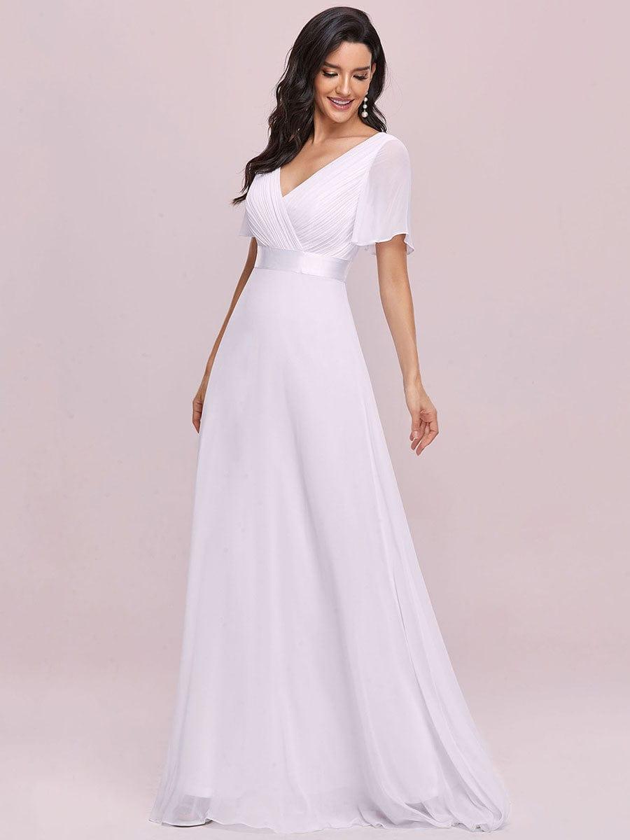 Custom Size V-neck Empire Waist Maxi Bridesmaid Dress with Short Sleeves