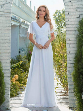 Minimalist A-Line Maxi Chiffon Wedding Dress with Satin Belt
