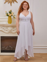 Plus Size Rhinestone V Neck High Low Party Dress #color_White