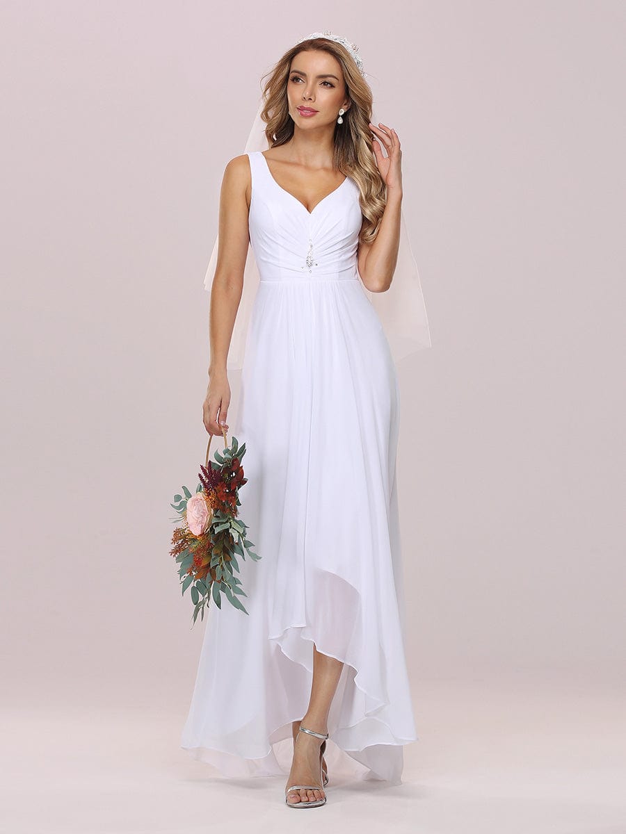 Custom Size V-Neck High-Low Chiffon Evening Dress #color_White