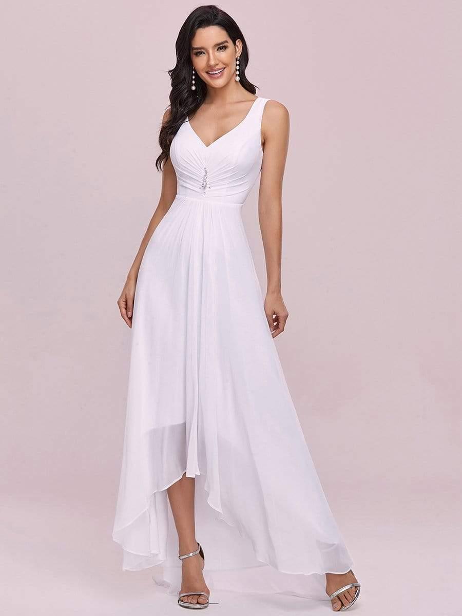 V-Neck High-Low Evening Dress #color_White