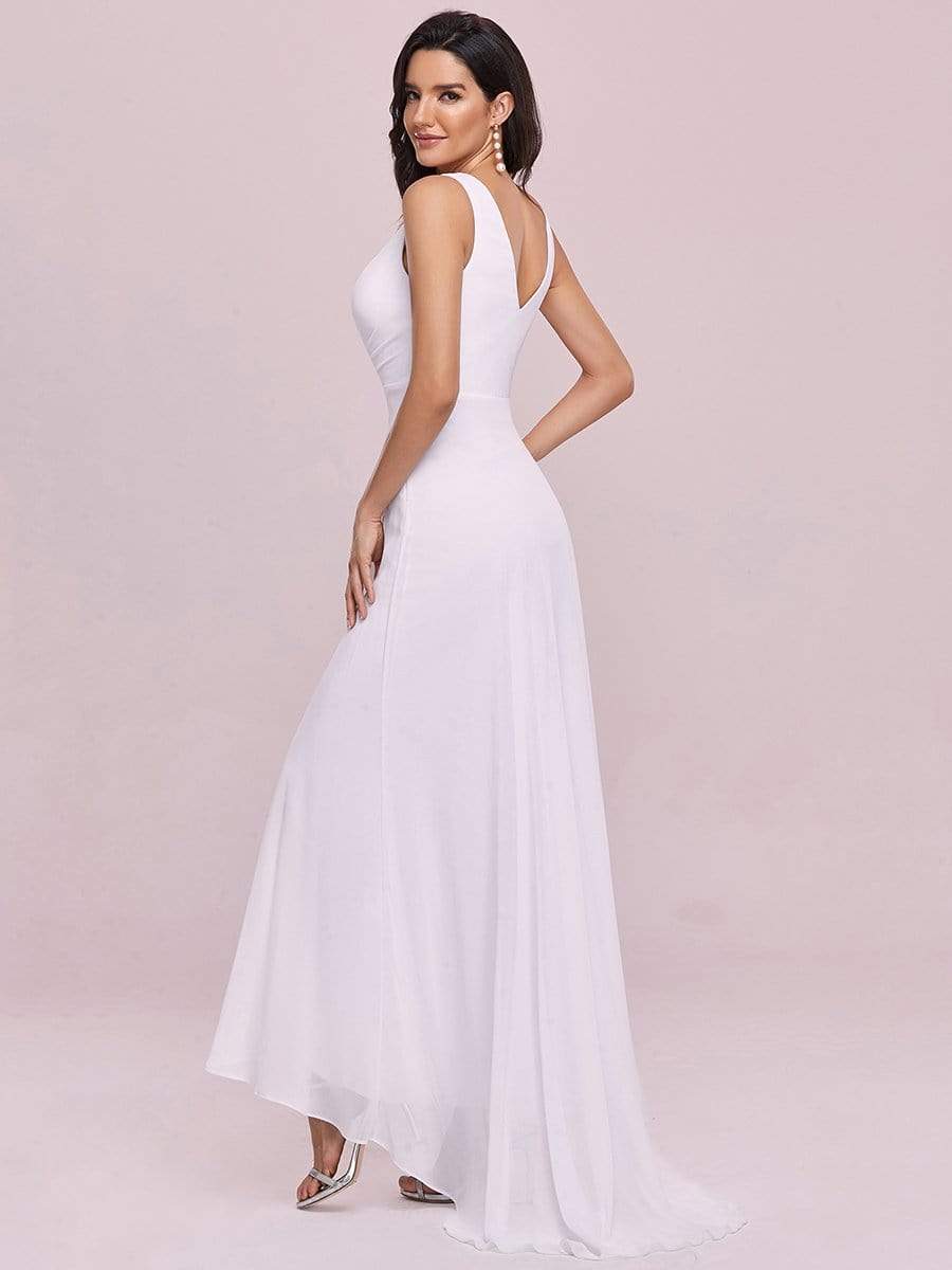 V-Neck High-Low Evening Dress #color_White