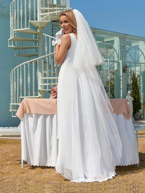 Simple V Neck Chiffon Wedding Dress with Asymmetric Hem