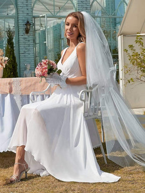 Simple V Neck Chiffon Wedding Dress with Asymmetric Hem