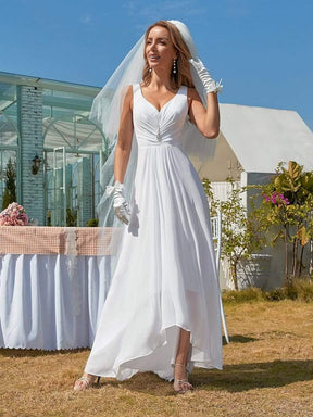 Simple V Neck Chiffon Wedding Dress with Asymmetric Hem