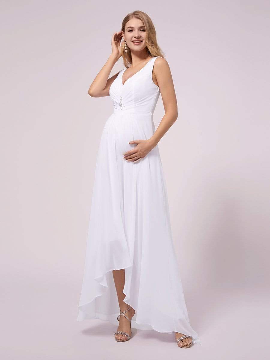 Double V-Neck High-Low Chiffon Maternity Dress