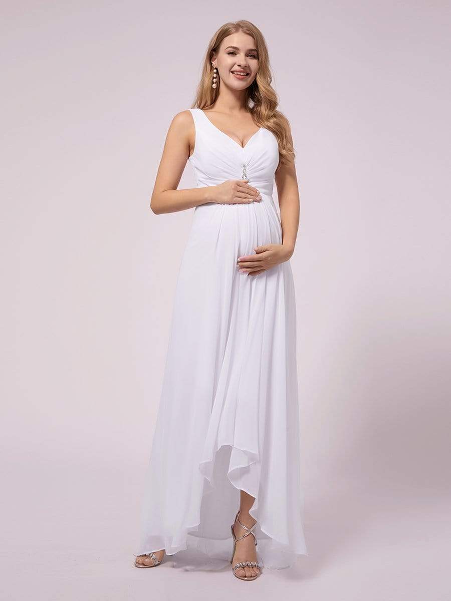 Double V-Neck High-Low Chiffon Maternity Dress