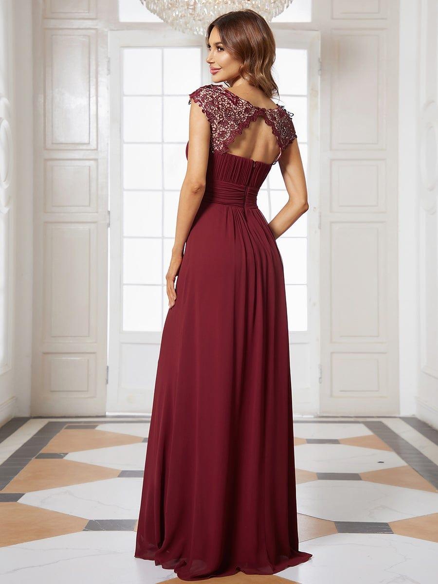 Elegant Maxi Long Lace Cap Sleeve Bridesmaid Dress #color_Burgundy