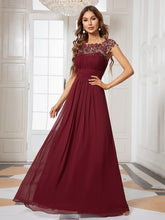 Elegant Maxi Long Lace Cap Sleeve Bridesmaid Dress #color_Burgundy