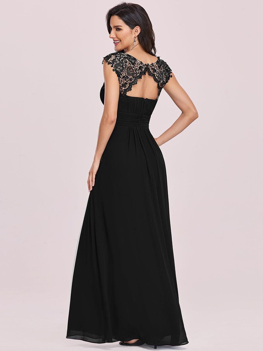 Flattering A-Line Chiffon Lace Evening Dress for Wedding with Cap Sleeve