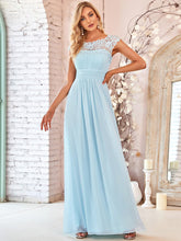 Elegant Maxi Long Lace Cap Sleeve Bridesmaid Dress #color_Sky Blue