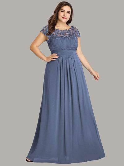 Elegant Flattering Maxi Plus Size Evening Dress #color_Dusty Blue