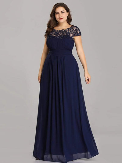 Elegant Flattering Maxi Plus Size Evening Dress #color_Navy Blue