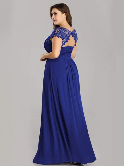 Elegant Flattering Maxi Plus Size Evening Dress #color_Sapphire Blue