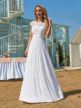 Plain Pleated Chiffon Wedding Dress with Lace Decorations #color_White