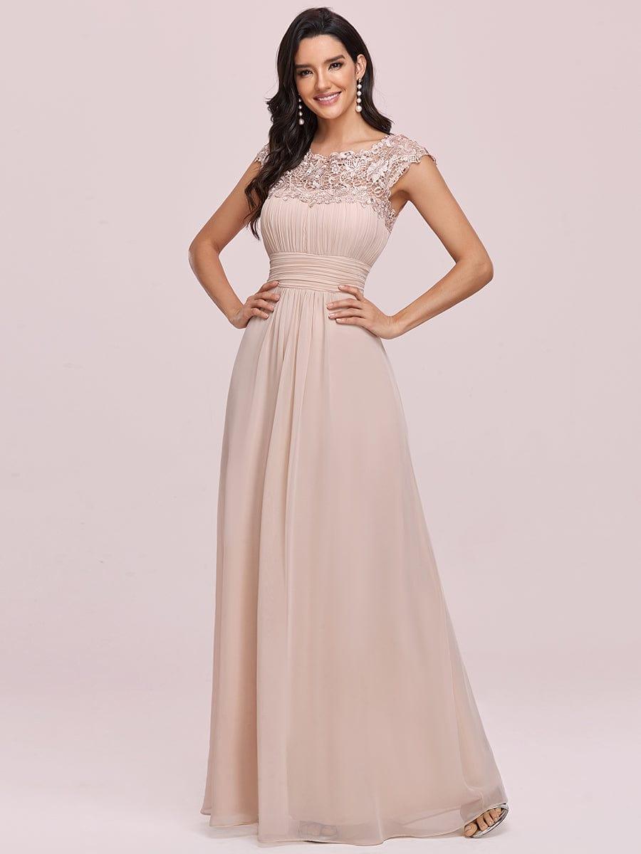 Custom Size Elegant Maxi Long Lace Cap Sleeve Bridesmaid Dress