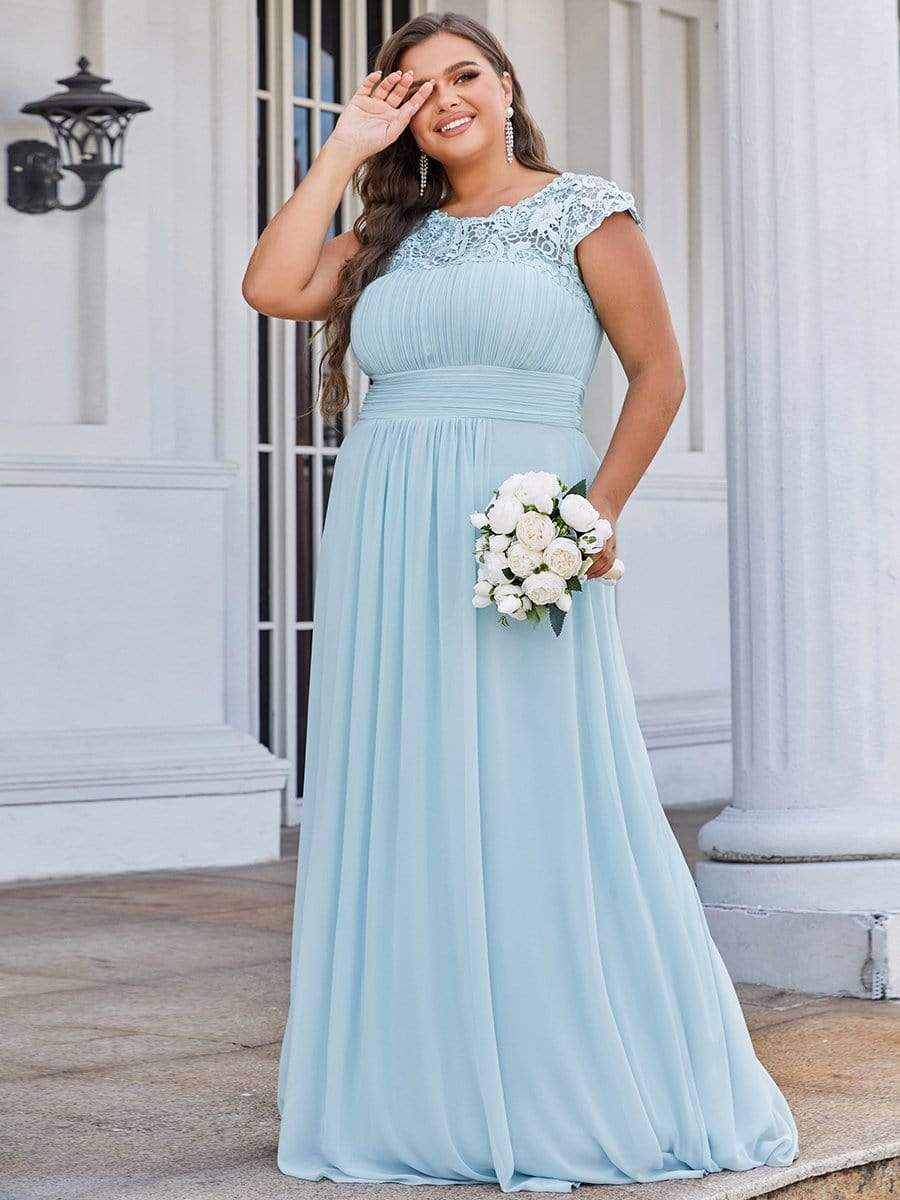 Plus Size Elegant Lace Short Sleeves Long Bridesmaid Dress