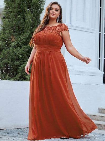 Elegant Flattering Maxi Plus Size Evening Dress #color_Burnt Orange