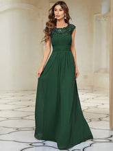 Elegant Maxi Long Lace Cap Sleeve Bridesmaid Dress #color_Dark Green