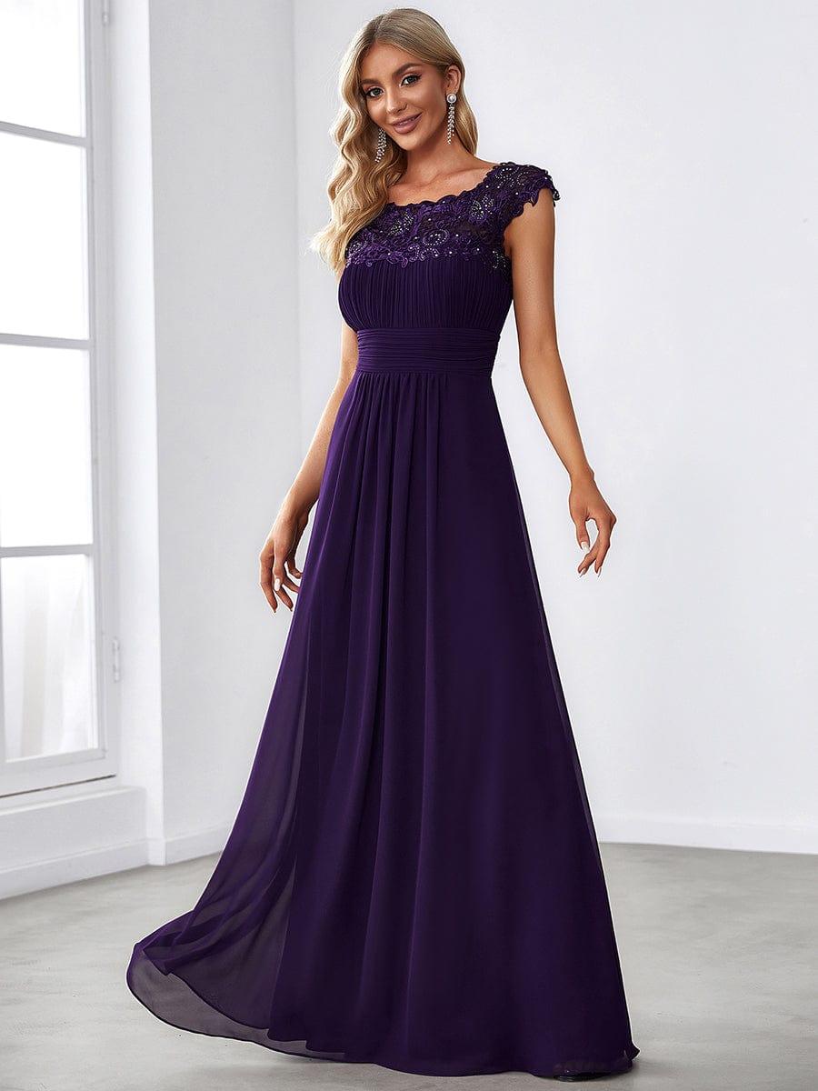 Elegant Maxi Long Lace Cap Sleeve Bridesmaid Dress