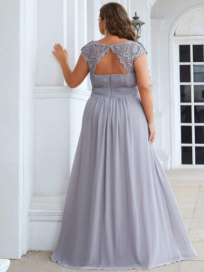 Elegant Flattering Maxi Plus Size Evening Dress #color_Grey