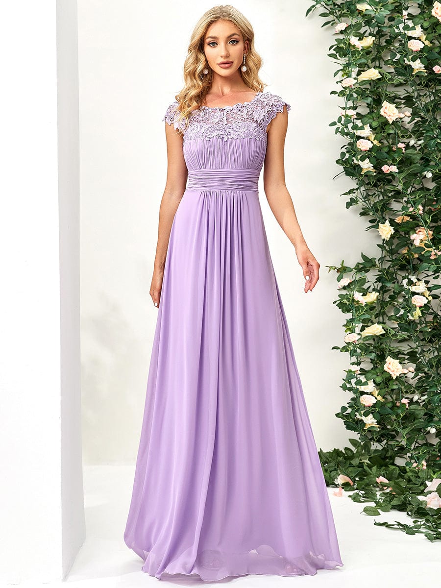 Maxi Long Lace Cap Sleeve Elegant Bridesmaid Dress #color_Lavender