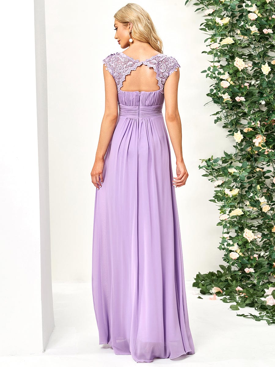 Maxi Long Lace Cap Sleeve Elegant Bridesmaid Dress #color_Lavender