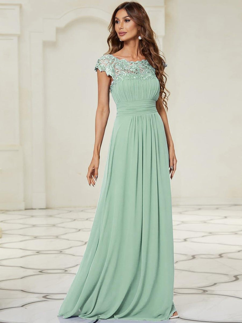 Cap Sleeves Long Dresses with Lace Bodice Sunset Plus Size