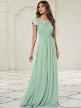 Elegant Maxi Long Lace Cap Sleeve Bridesmaid Dress #color_Mint Green