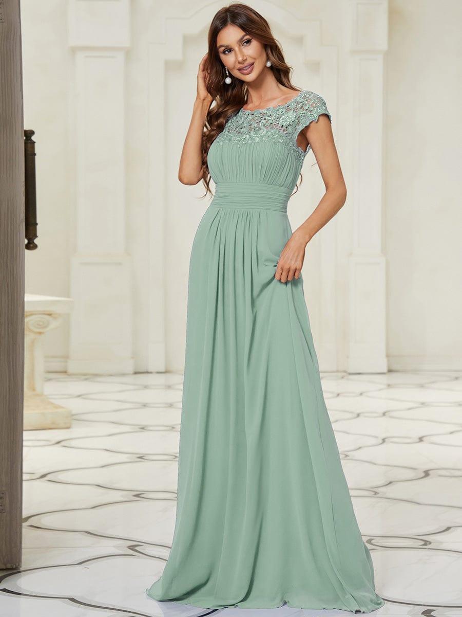 Elegant Maxi Long Lace Cap Sleeve Bridesmaid Dress