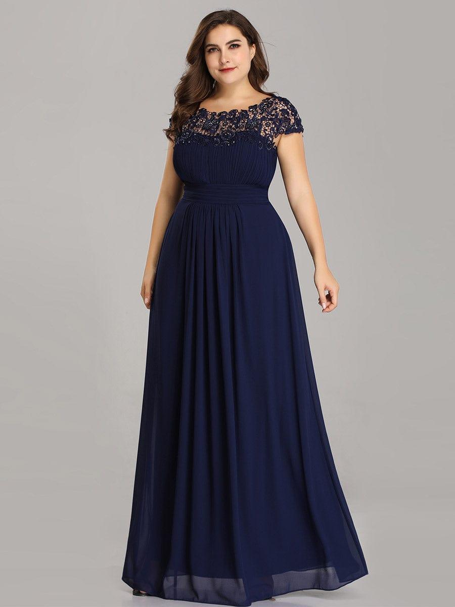 Flattering A-Line Chiffon Lace Evening Dress for Wedding with Cap Sleeve