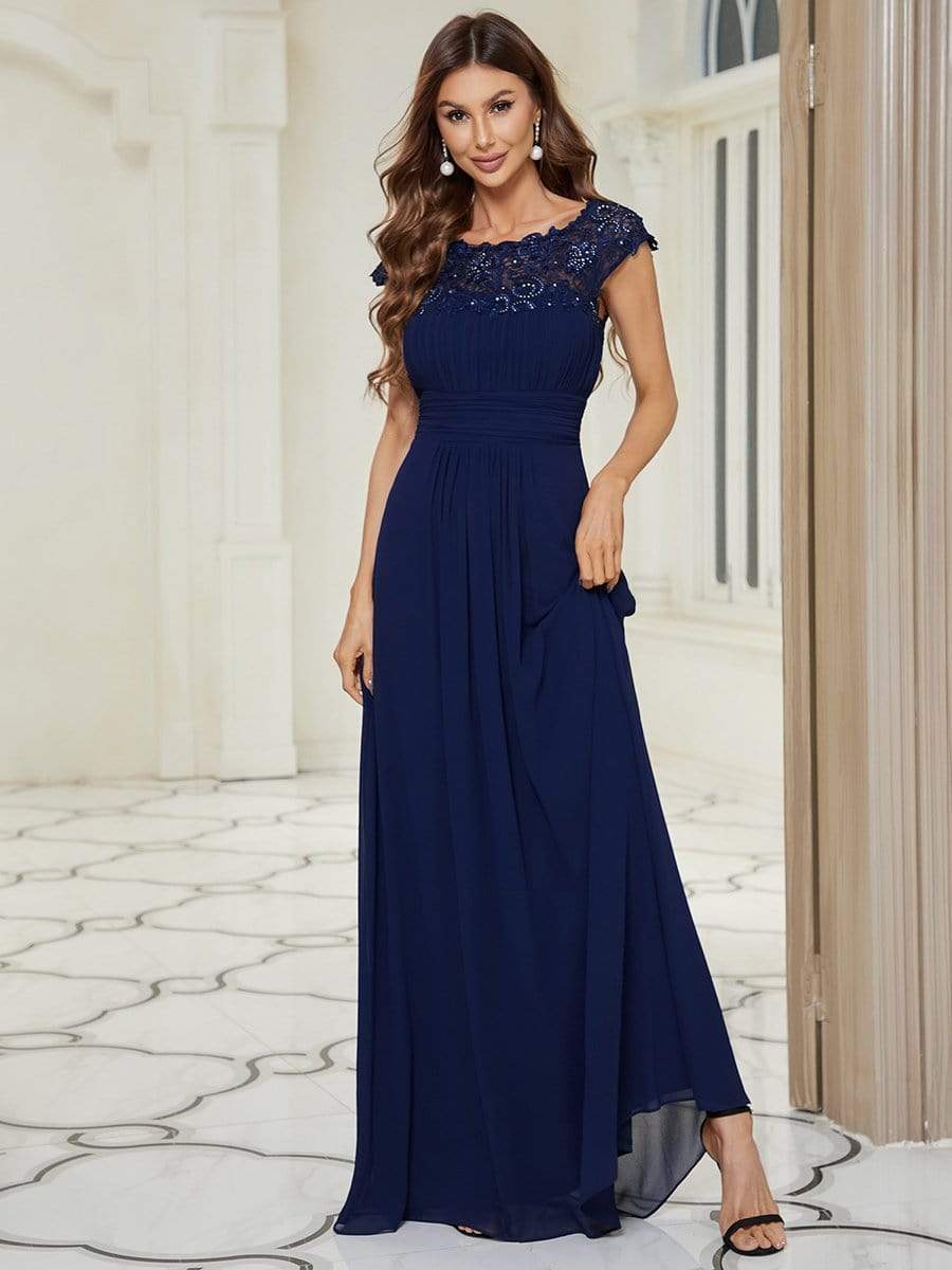 Flattering Cap Sleeve Chiffon Bridesmaid Dress #color_Navy Blue