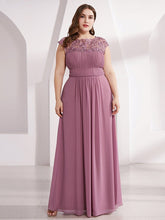 Plus Size Lace Cap Sleeve Elegant Maxi Bridesmaid Dress #color_Purple Orchid