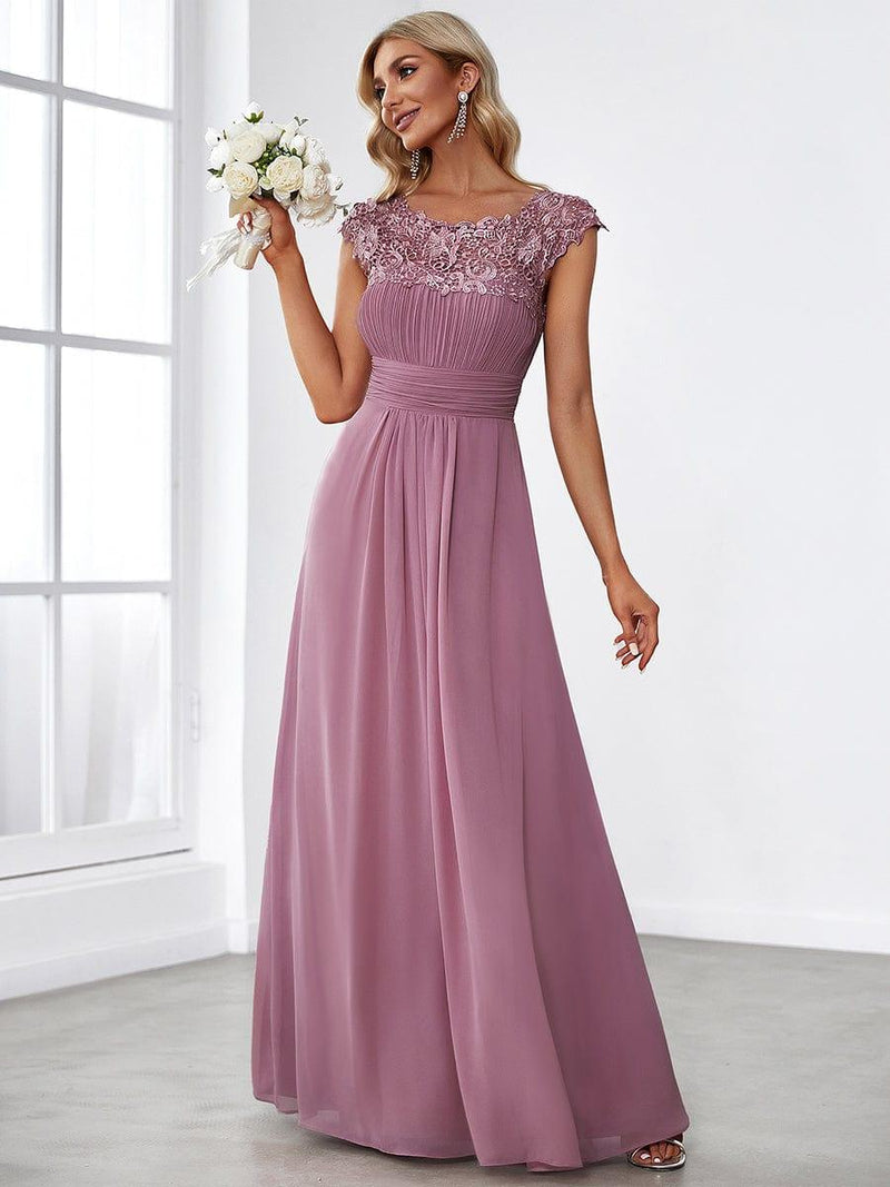 Cap Sleeves Long Dresses with Lace Bodice Tangerine