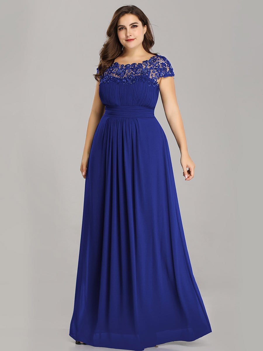 Plus Size Lace Cap Sleeve Elegant Maxi Bridesmaid Dress