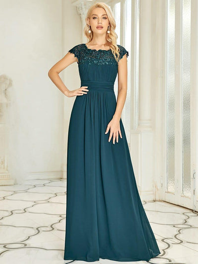Flattering Cap Sleeve Chiffon Bridesmaid Dress #color_Teal