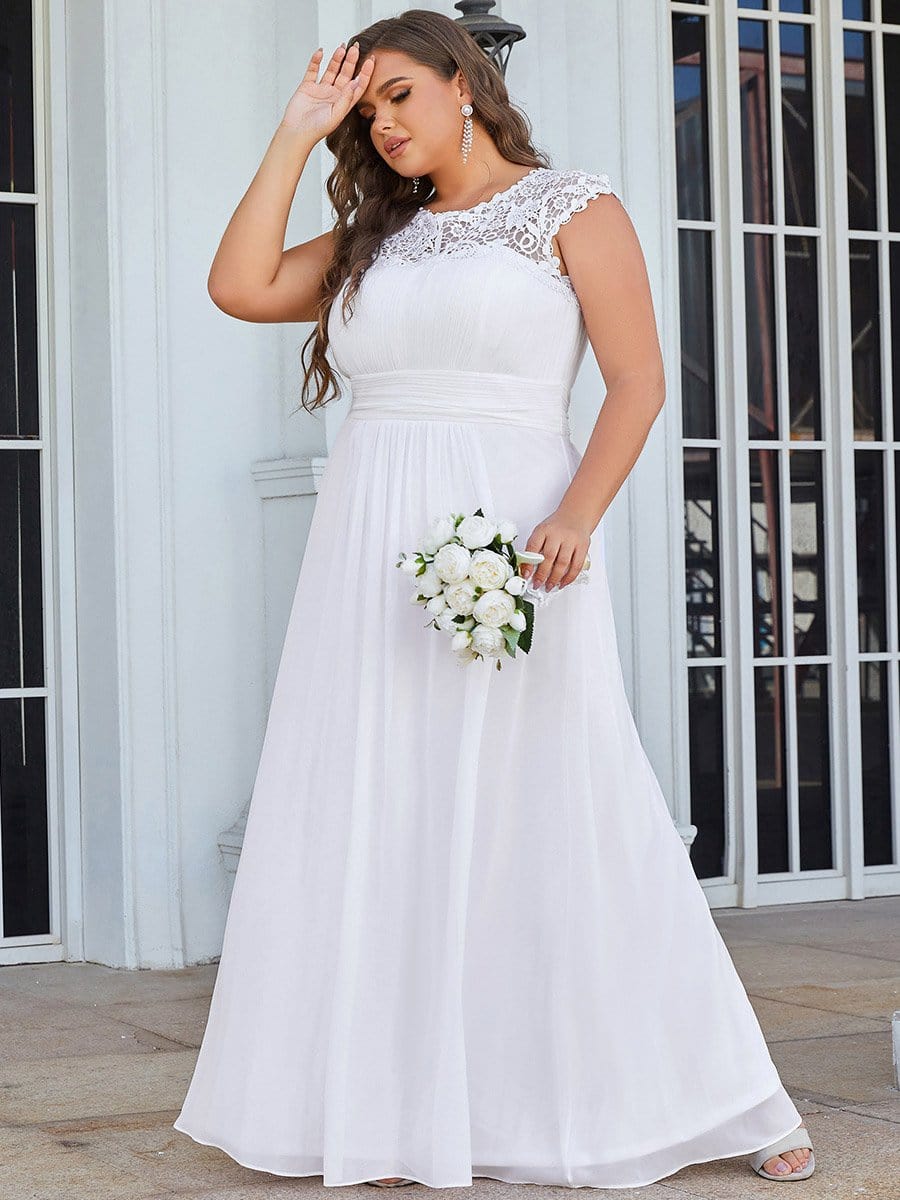 Plus Size Lace Cap Sleeve Elegant Maxi Bridesmaid Dress