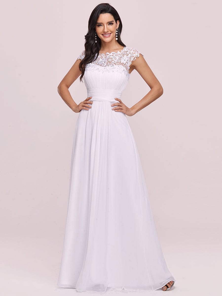 Custom Size Elegant Maxi Long Lace Cap Sleeve Bridesmaid Dress #color_White