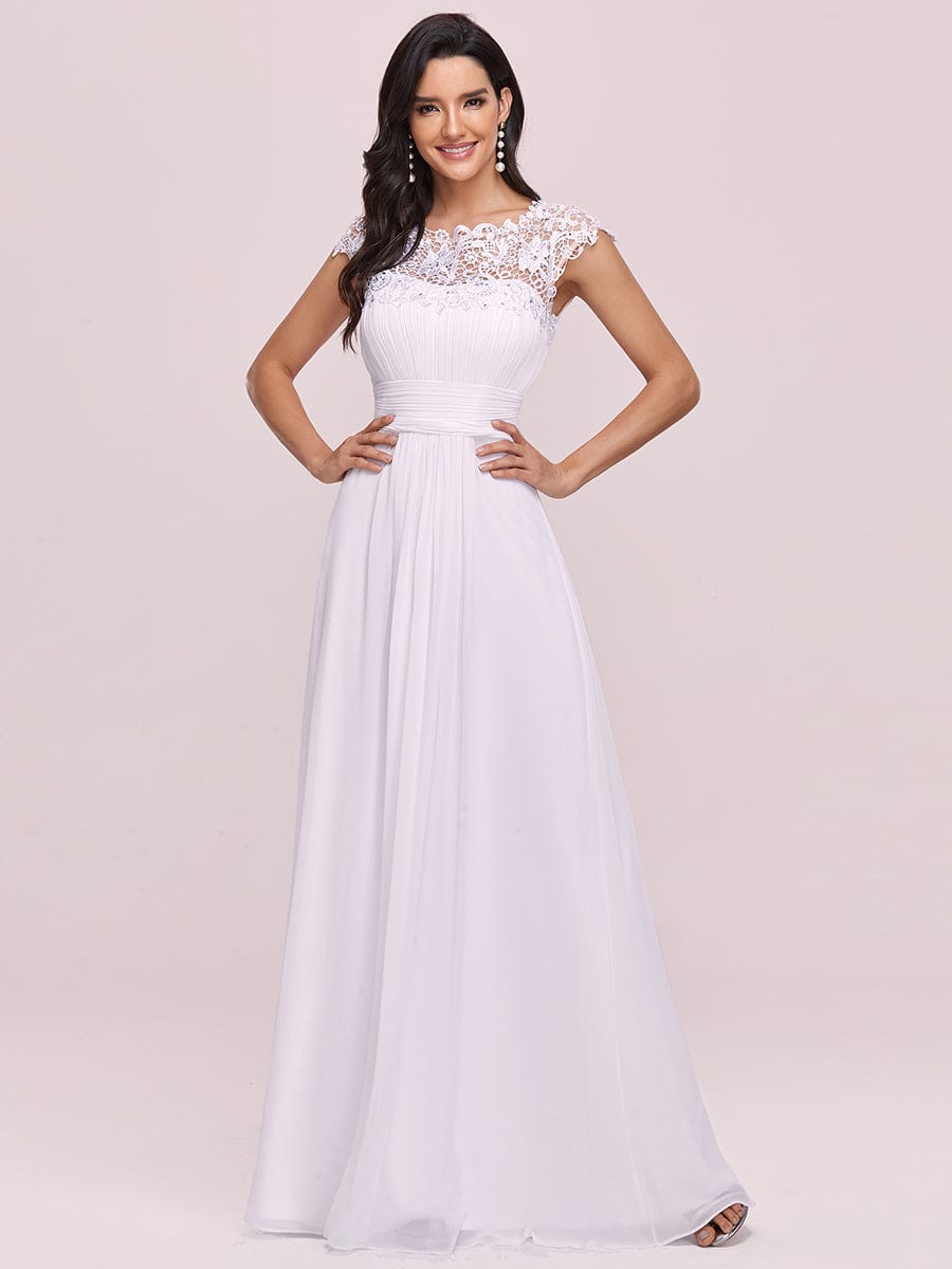 Maxi Long Lace Cap Sleeve Elegant Bridesmaid Dress