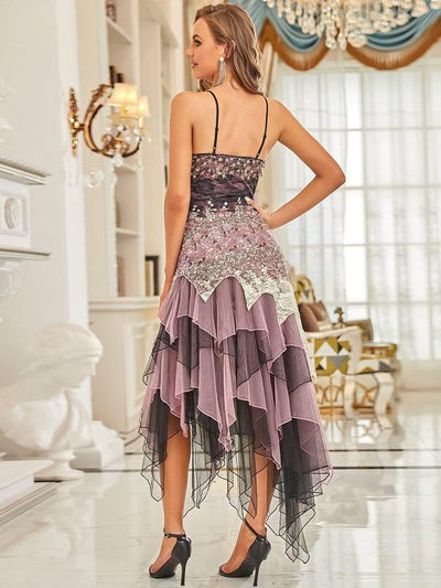 Women's Sexy V Neck Irregular Hem Cocktail Prom Dresses #color_Purple Orchid