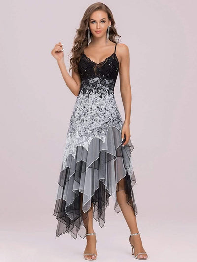 Women's Sexy V Neck Irregular Hem Cocktail Prom Dresses #color_White