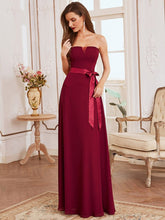 Romantic Strapless Floor Length Waistband Bridesmaid Dress #color_Burgundy