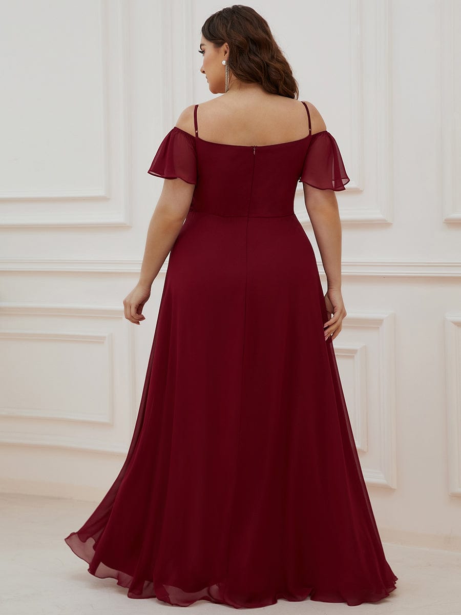 Stylish Cold-Shoulder Split Floor Length Wedding Guest Dress
