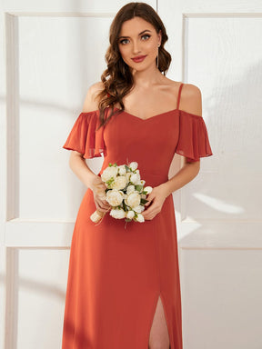 Stylish Cold-Shoulder Split Floor Length Wedding Guest Dress