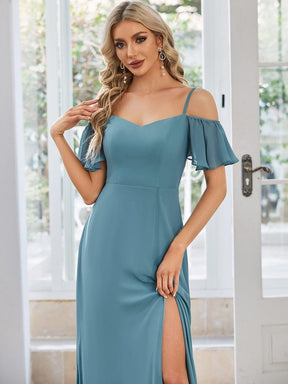 Cold-Shoulder High Split Floor Length Bridesmaid Dress