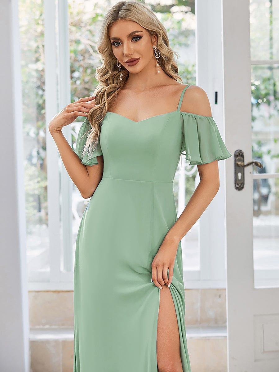 Cold-Shoulder High Split Floor Length Bridesmaid Dress