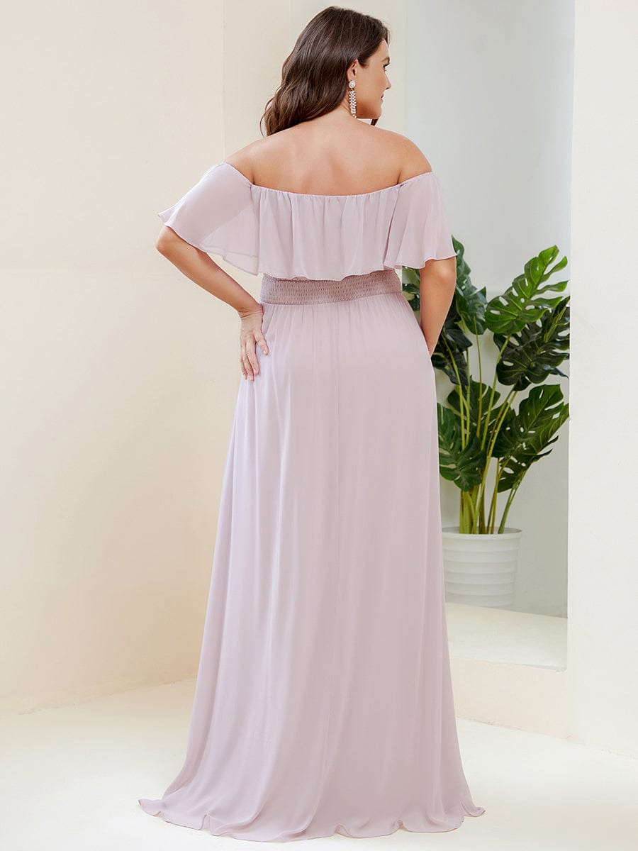 Women's Off-The-Shoulder Ruffle Thigh Split Plus Size Bridesmaid Dress #color_Lilac