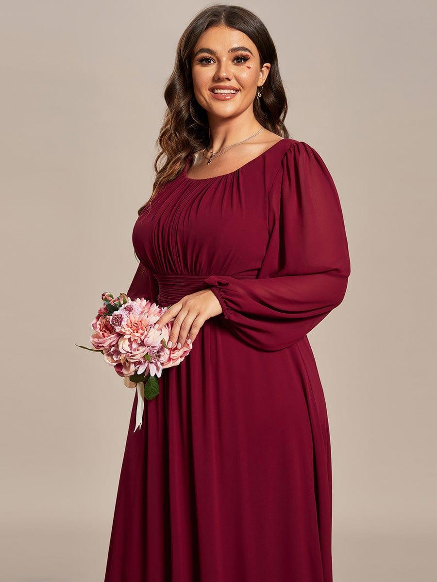 Plus Size Sheer Long Sleeve Pleated Floor Length Bridesmaid Dress