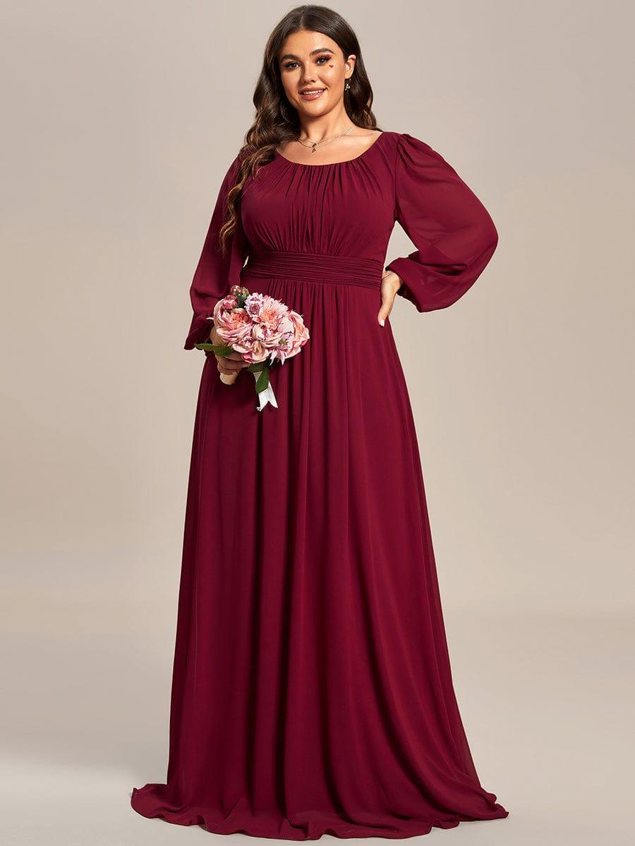 CELESTE Plus Sheer Long Sleeve Pleated Floor Length Bridesmaid Dress